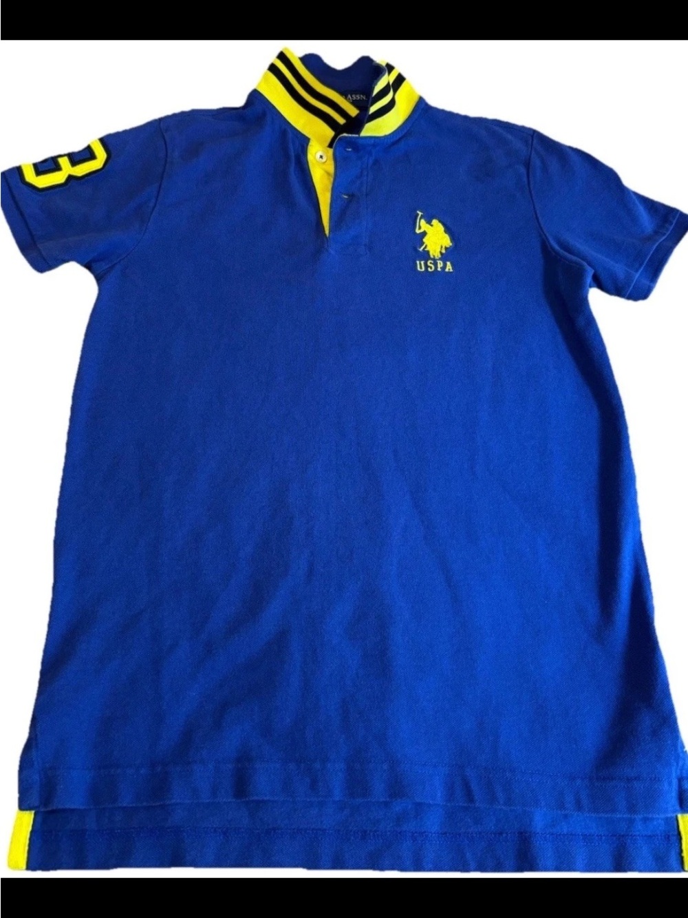 U.S. Polo Assn. Big Pony Slim Fit Neon Blue Polo 3 with Yellow Trim Medium